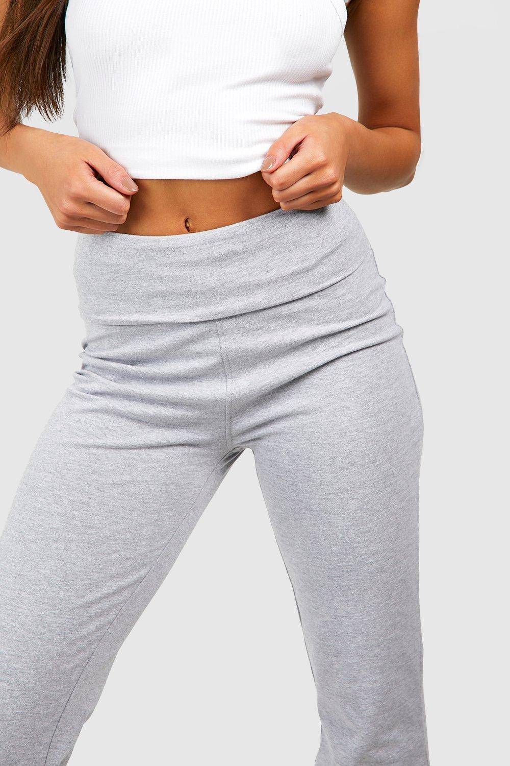 boohoo Flares de yoga en jersey de coton à ceinture repliée