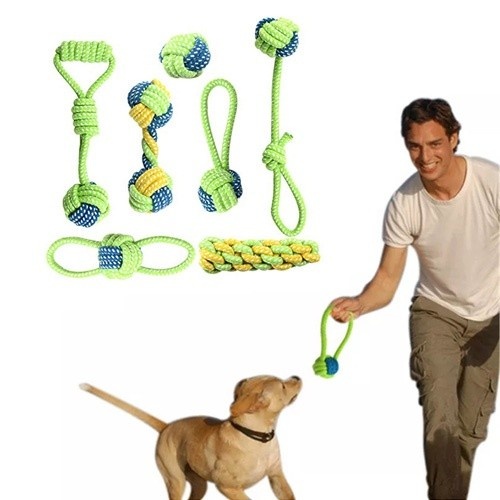 Conjunto de brinquedos de corda verde para cães