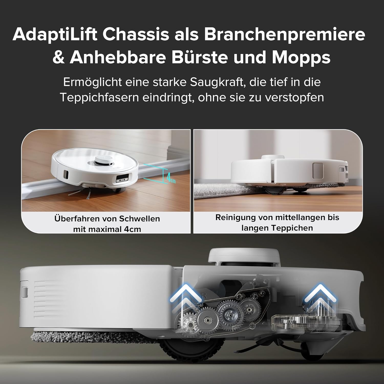 roborock Qrevo Curv Saugroboter mit Wischfunktion&Hebarem Wischmopp, Dual Anti-Tangle-System, AdaptiLift™ Chassis, 18.500Pa, 75℃ Heißwasser-Moppwäsche, Intelligente Schmutzerkennung&Sprachassistent