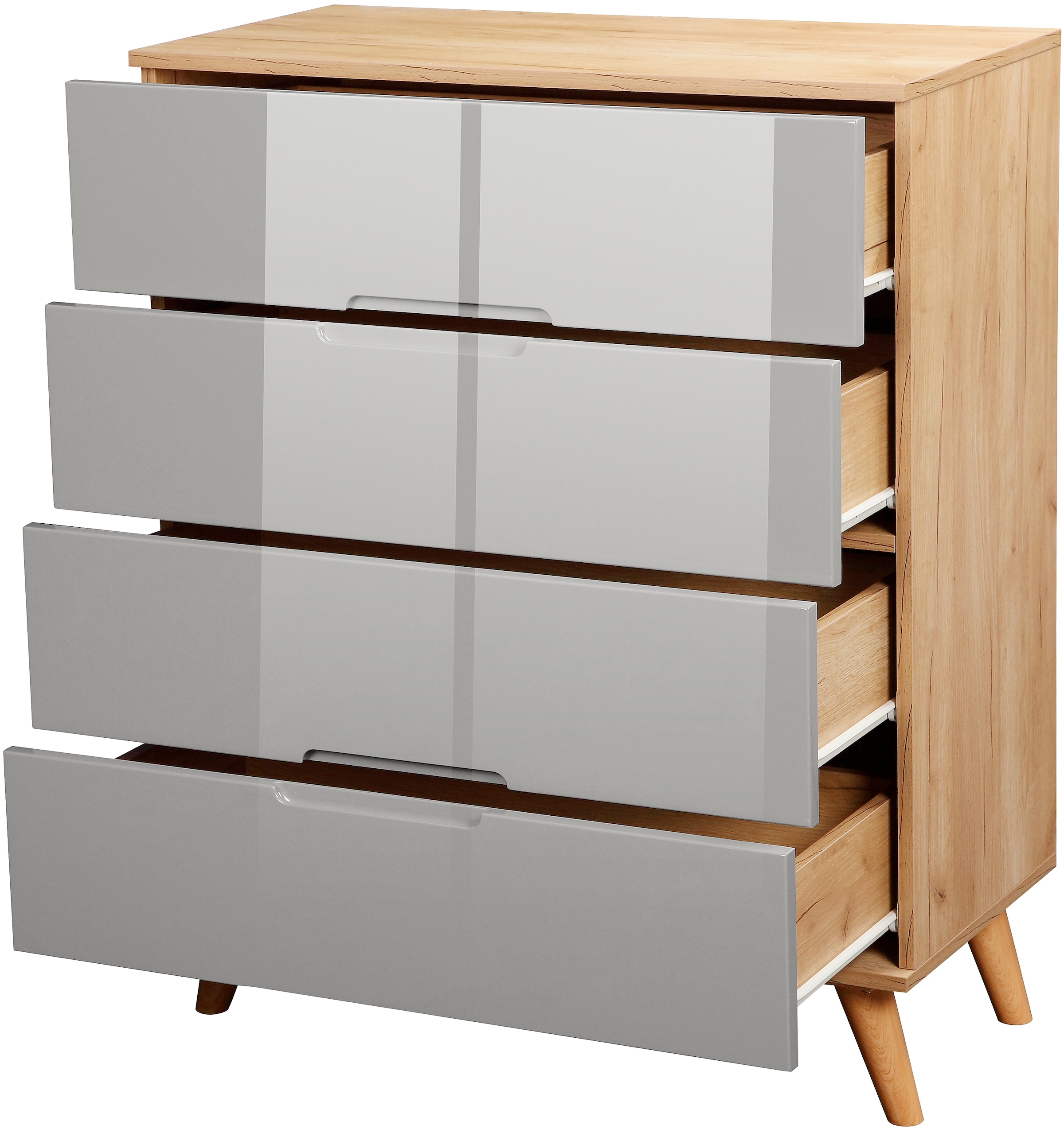 andas Schubkastenkommode »Lund Schlafzimmerschrank Wäscheschrank mit hochglänzenden Fronten« Kommode mit 4 Schubladen für viel Stauraum,  Schlafzimmerkommode Bestseller im skandinavischem Design
