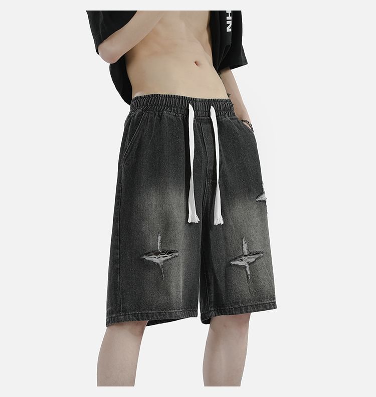 POSI - Denim shorts met trekkoord in de taille