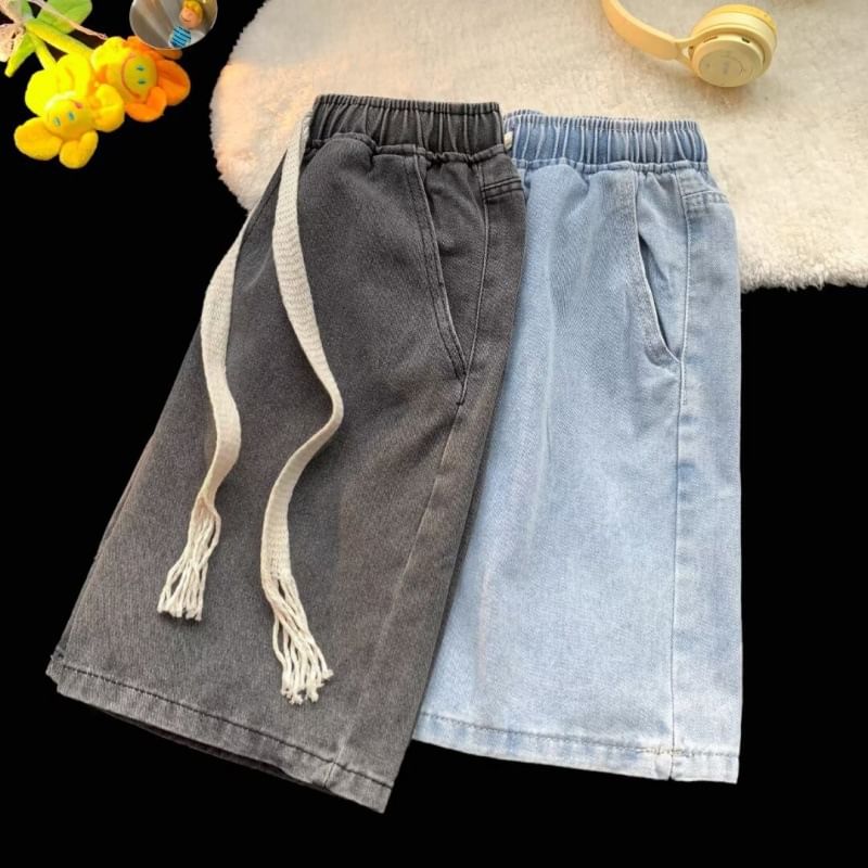 Acrius - Gewassen denim shorts met trekkoordtaille