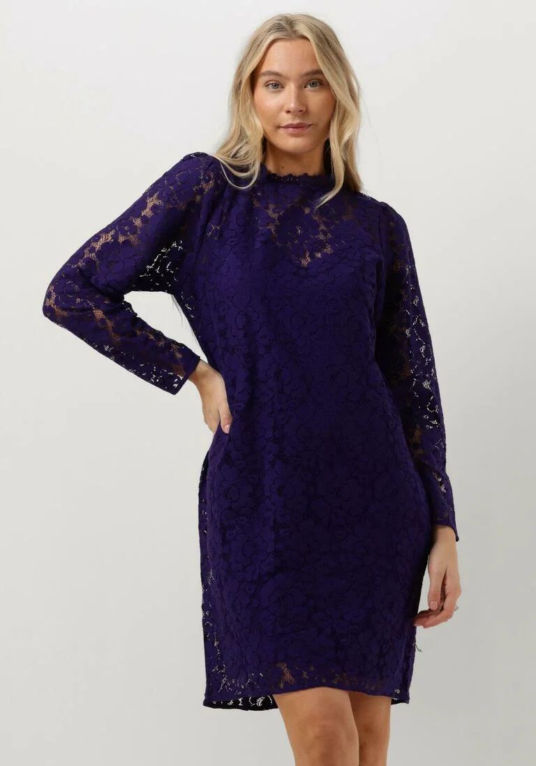 JANSEN AMSTERDAM paarse jansen amsterdam mini jurk lc587 dress lace long sleeves