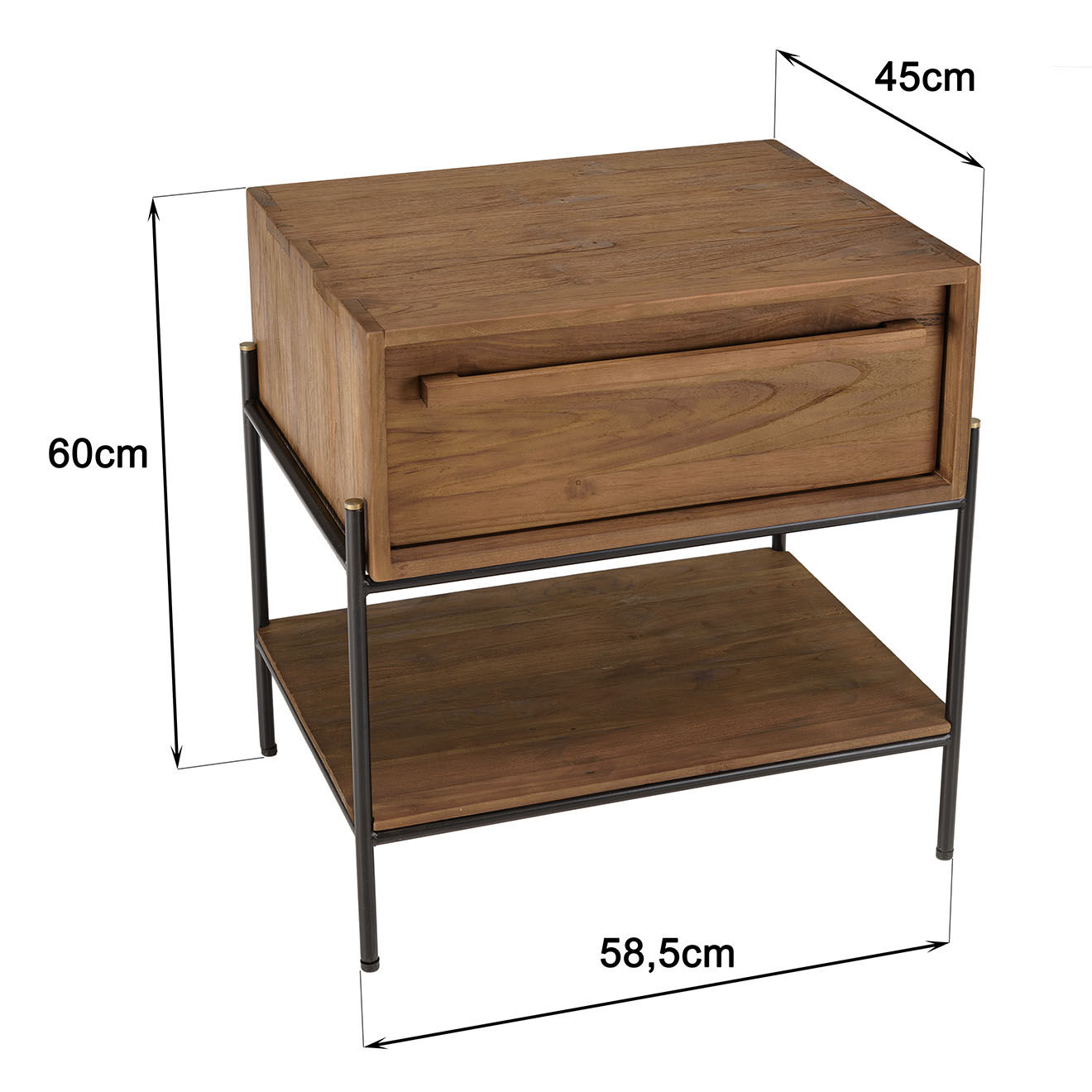 Macabane Table de chevet bois de teck recyclé Sixtine marron/noir - 58.5 x45x60 cm
