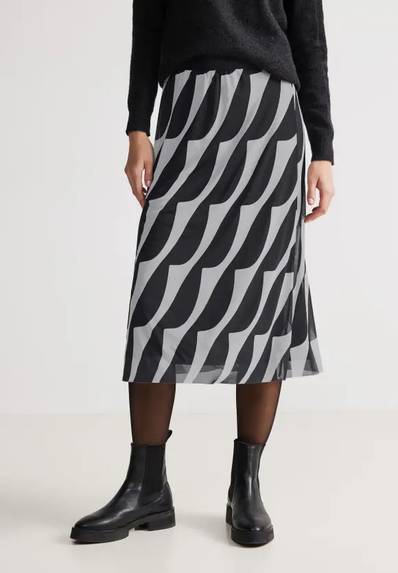 Mesh Midirock mit Print - Black