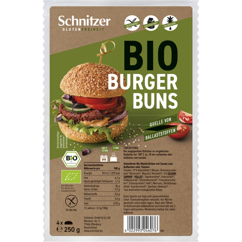 Schnitzer Bio burger buns glutenvrij