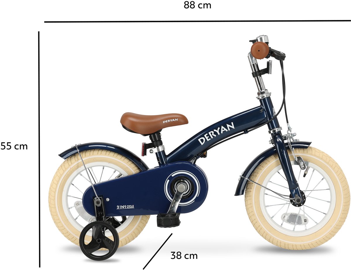 Deryan Luxe 3-in-1 Blue kinderfiets - 12 inch