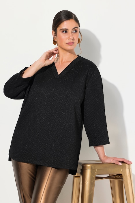 Sweatshirt, Struktur, V-Ausschnitt, 3/4-Arm
