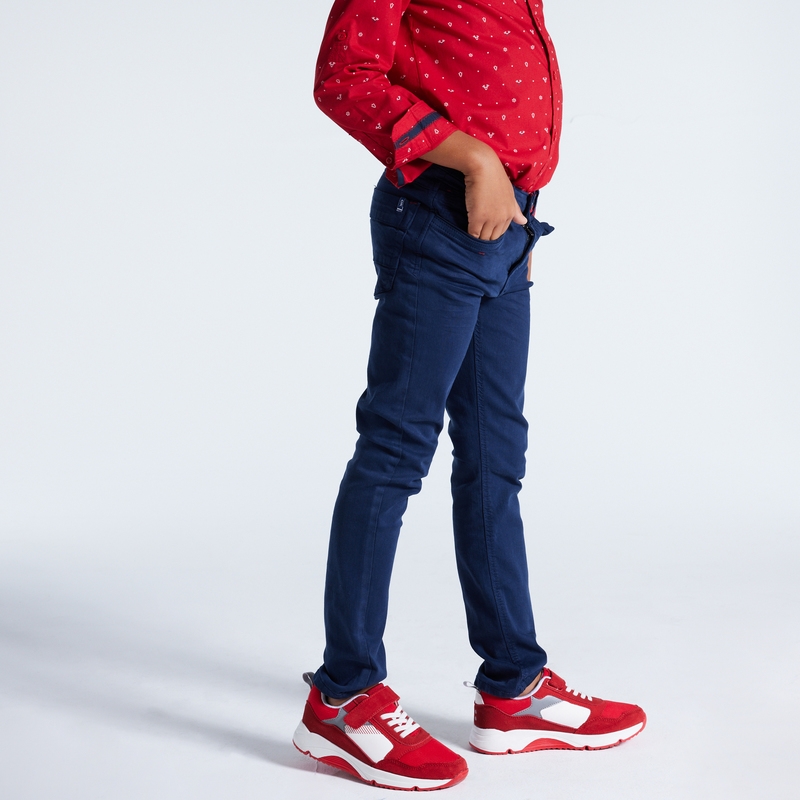 Pantalon slim en toile unie bleu garçon