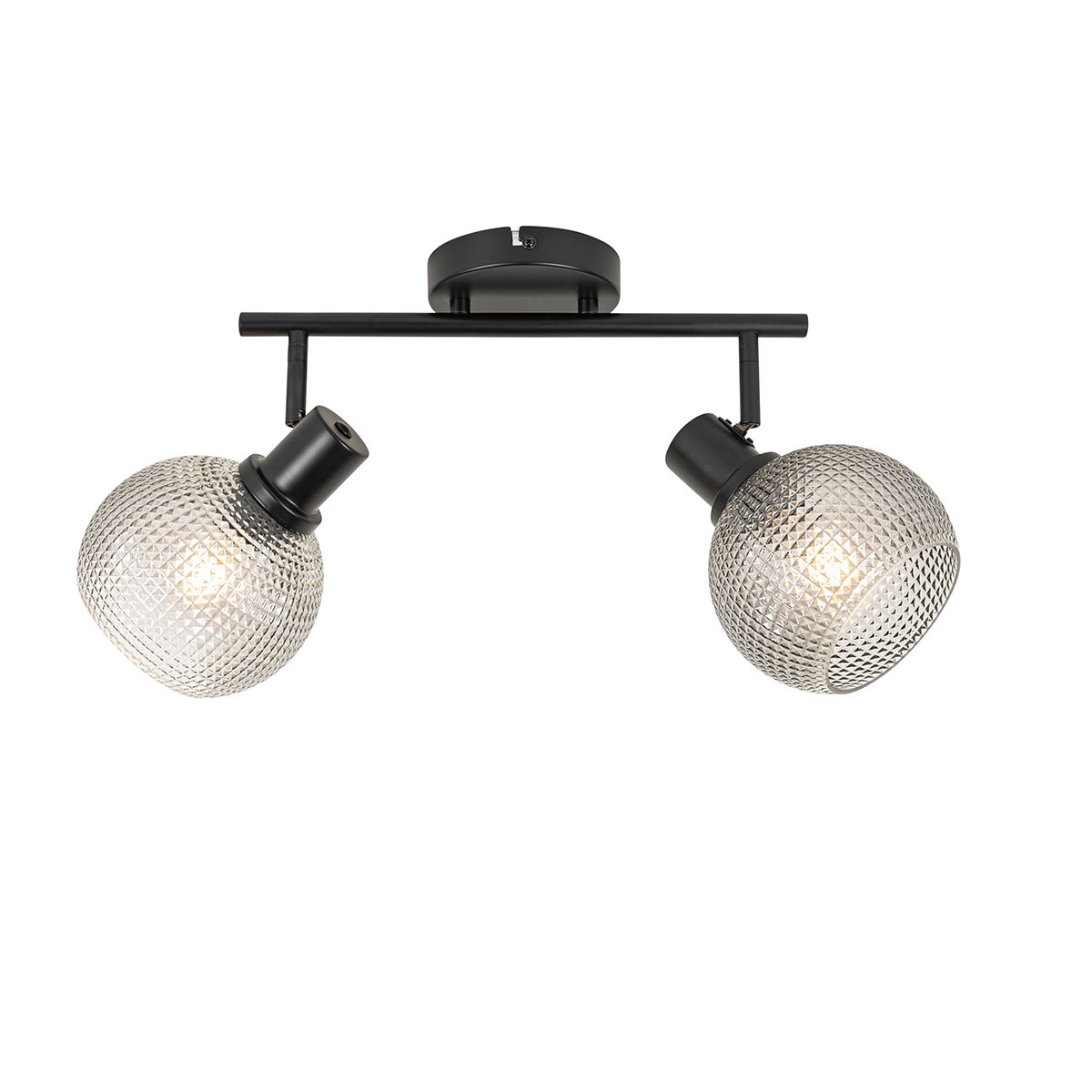 Design spot zwart met smoke glas 2-lichts - Chico