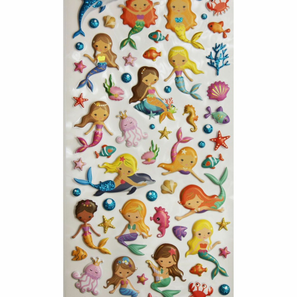 Autocollants réutilisables - relief 3d - sirènes - paillettes