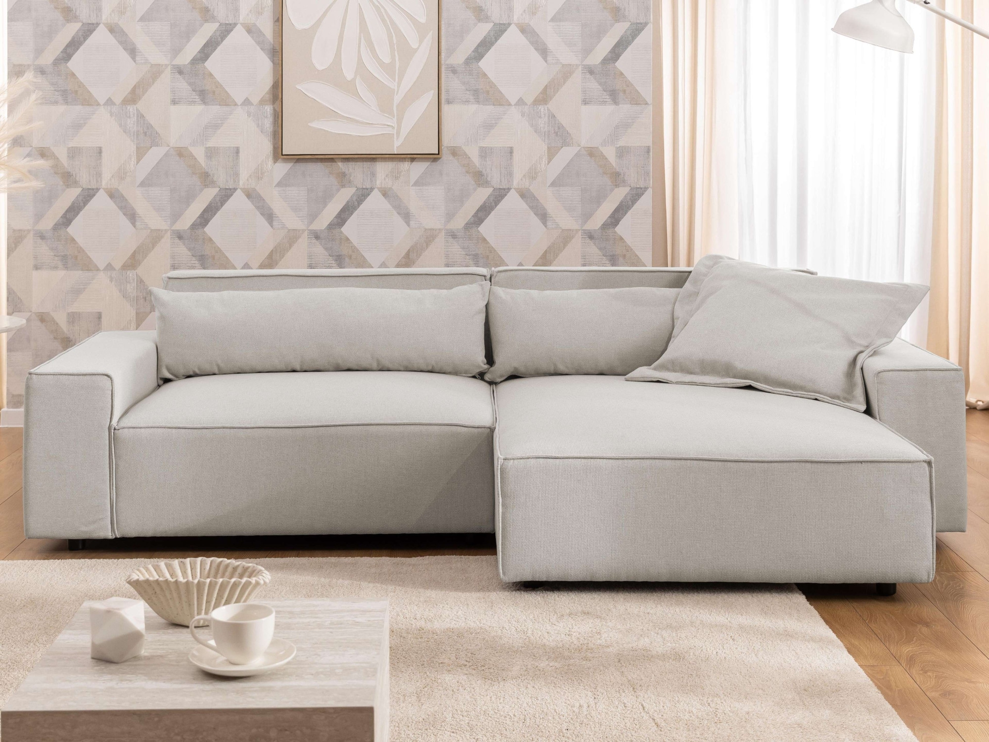 GOODproduct Ecksofa »KINLEE Design-Sofa mit Recamiere rechts/links, Masse B/T/H 251/144/70cm« L-Form mit Wellenunterfederung, ohne Bettfunktion, modern und beguem