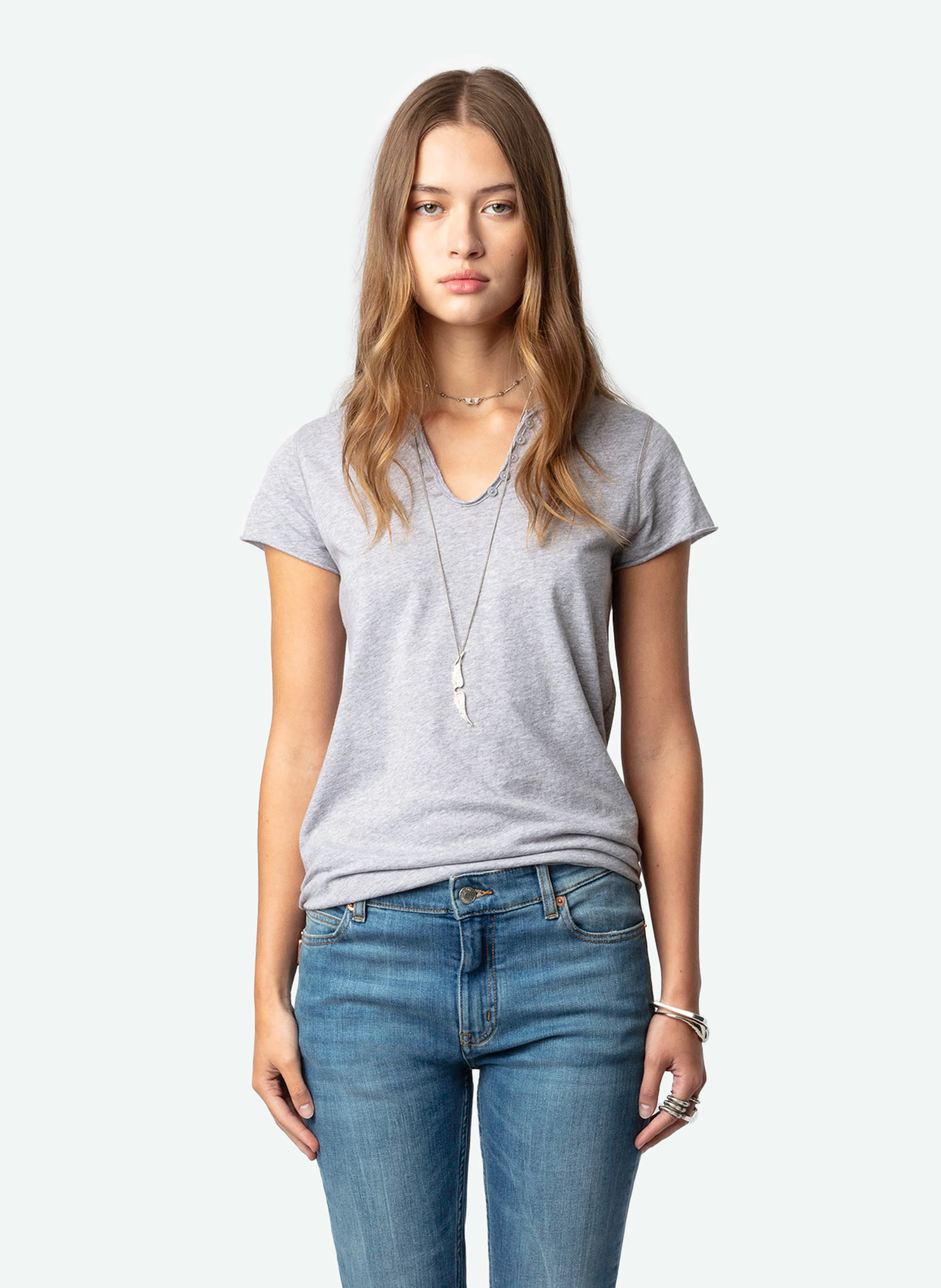 Tee-shirt tunisien imprimé en coton bio | Gris