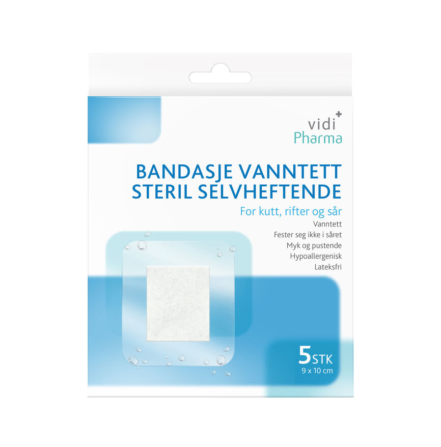 Vidi Pharma bandasje vanntett steril selvheftende 9x10 cm 5 stk
