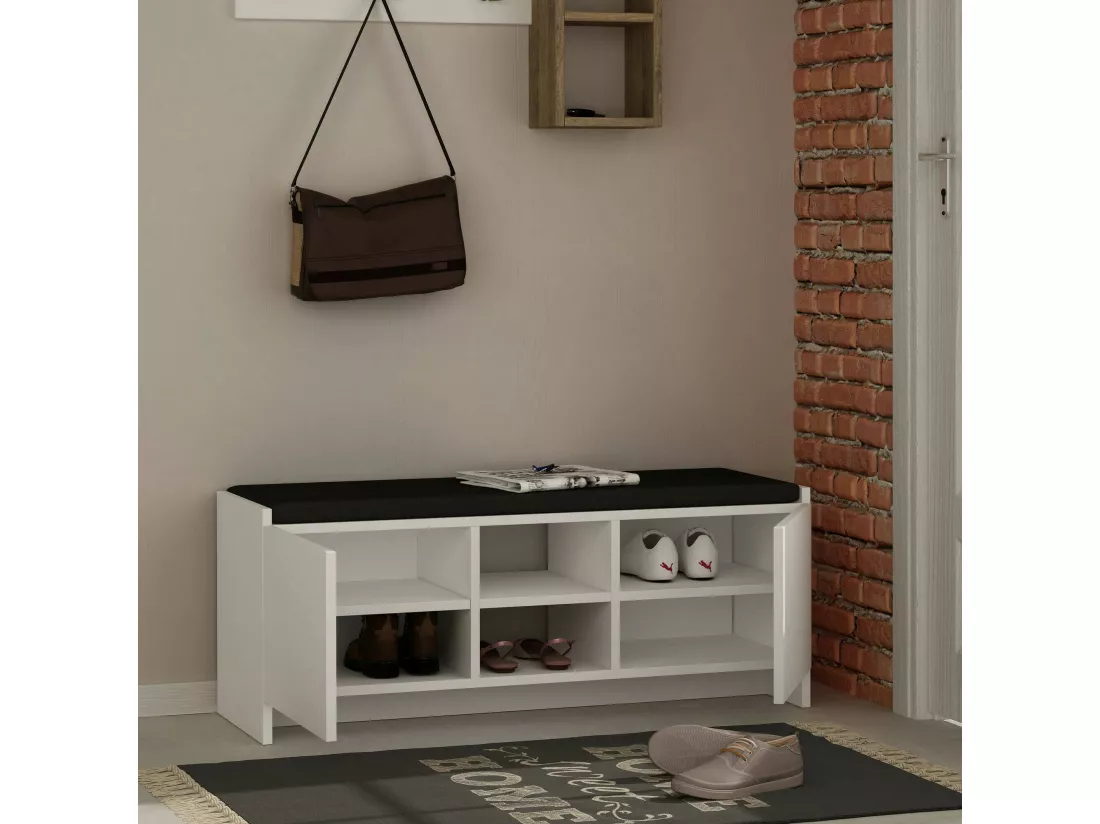 Meuble à chaussures Algedi, Meuble à chaussures, Armoire d'entrée polyvalente, Rangement pour chaussures, 110x37h43 cm, Blanc