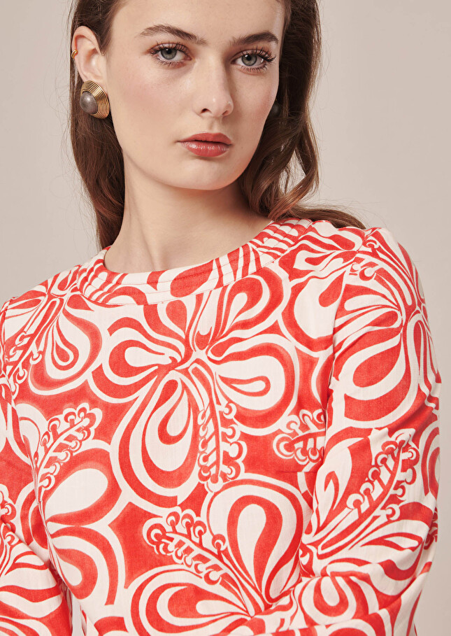 Robe Rivannaécrue à motif graphique corail en coton
