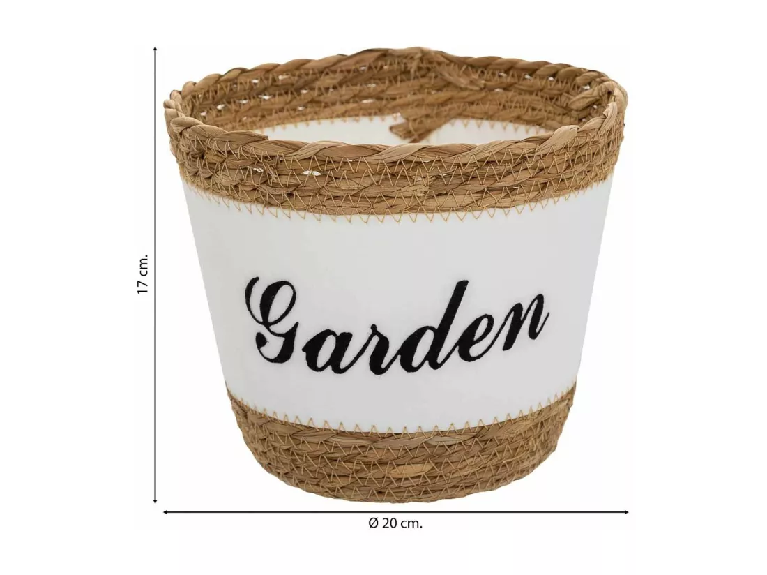 Panier en fibre naturelle et coton en blanc D20x17
