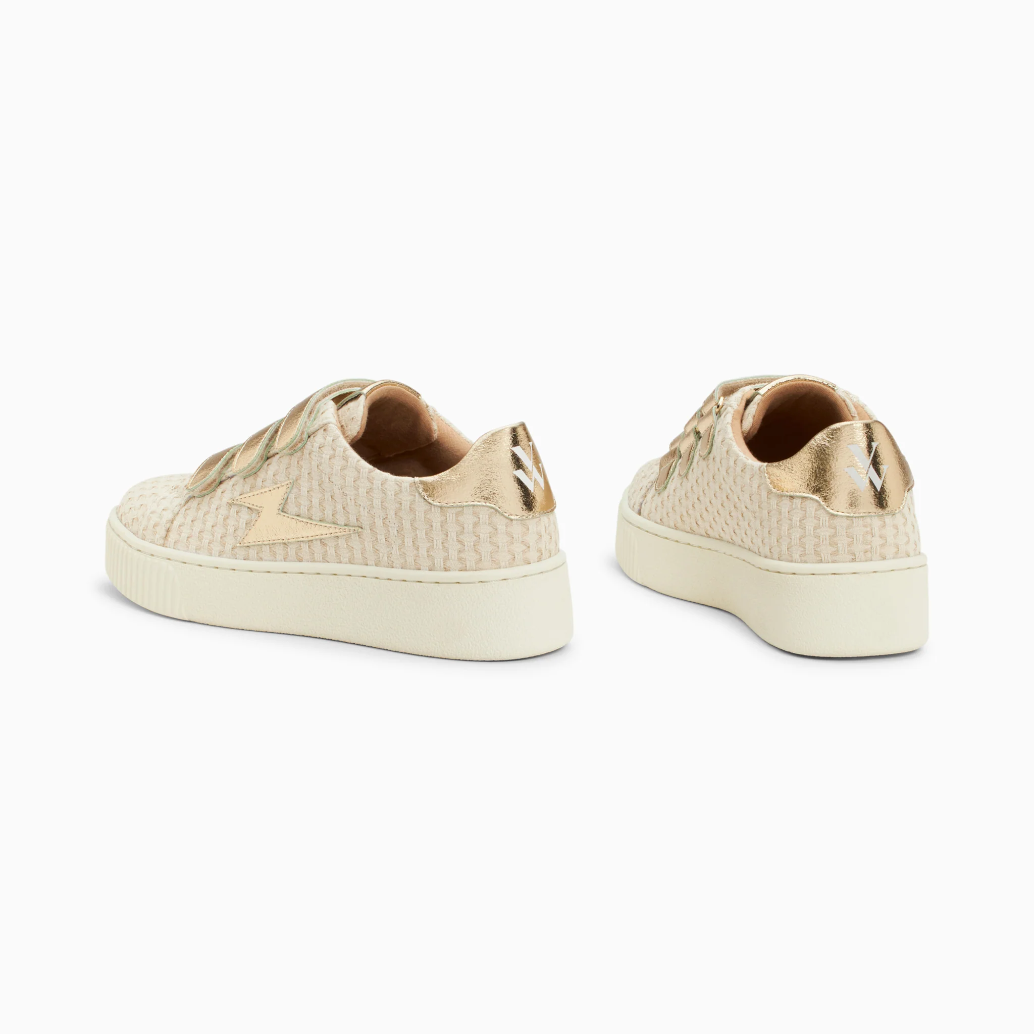 Sneakers-Baskets éclair Louise beige et or à scratchs