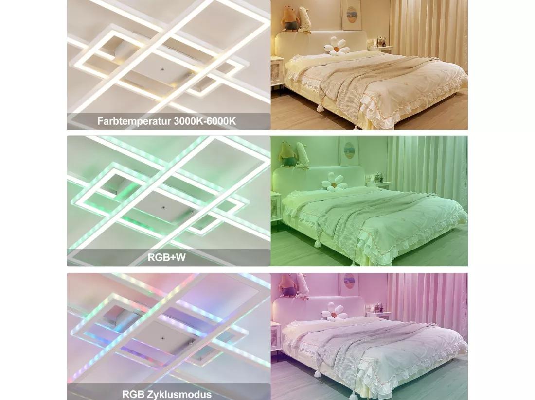 NETTLIFE Plafonnier LED Salon RVB Changement de Couleur Dimmable avec Télécommande Chambre Lampe Moderne 50W