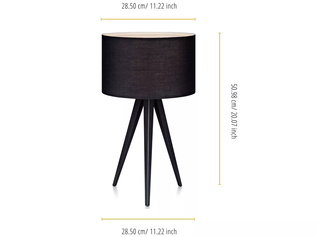 Lampe à poser trépied salon bureau chambre chevet abat-jour noir Romanza