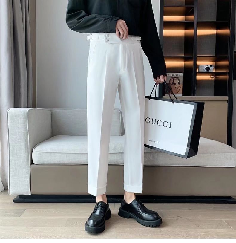 Craltuxe - Mid Rise Plain Crop Straight Leg Dress Pants