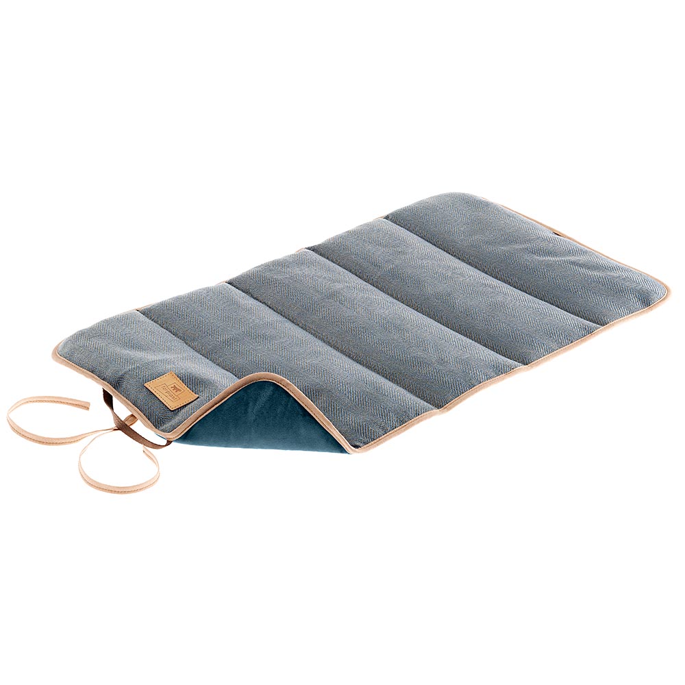 Couverture pour chiens et chats logan 70, double-face, tweed et velours doux, lavable, bleu