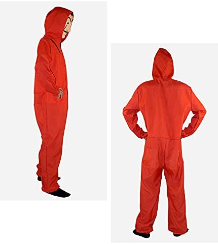 (170cm) Fasnachts Erwachsenen Kostüm Bankräuber Overall Verkleidung für Motto Partys / Halloween inkl. Maske - Rot