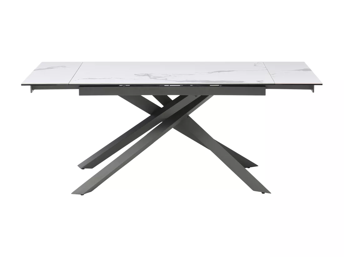 Table à manger extensible 4 à 8 personnes en céramique, verre trempé et métal - Effet marbre blanc et anthracite - COREMA de Maison Céphy
