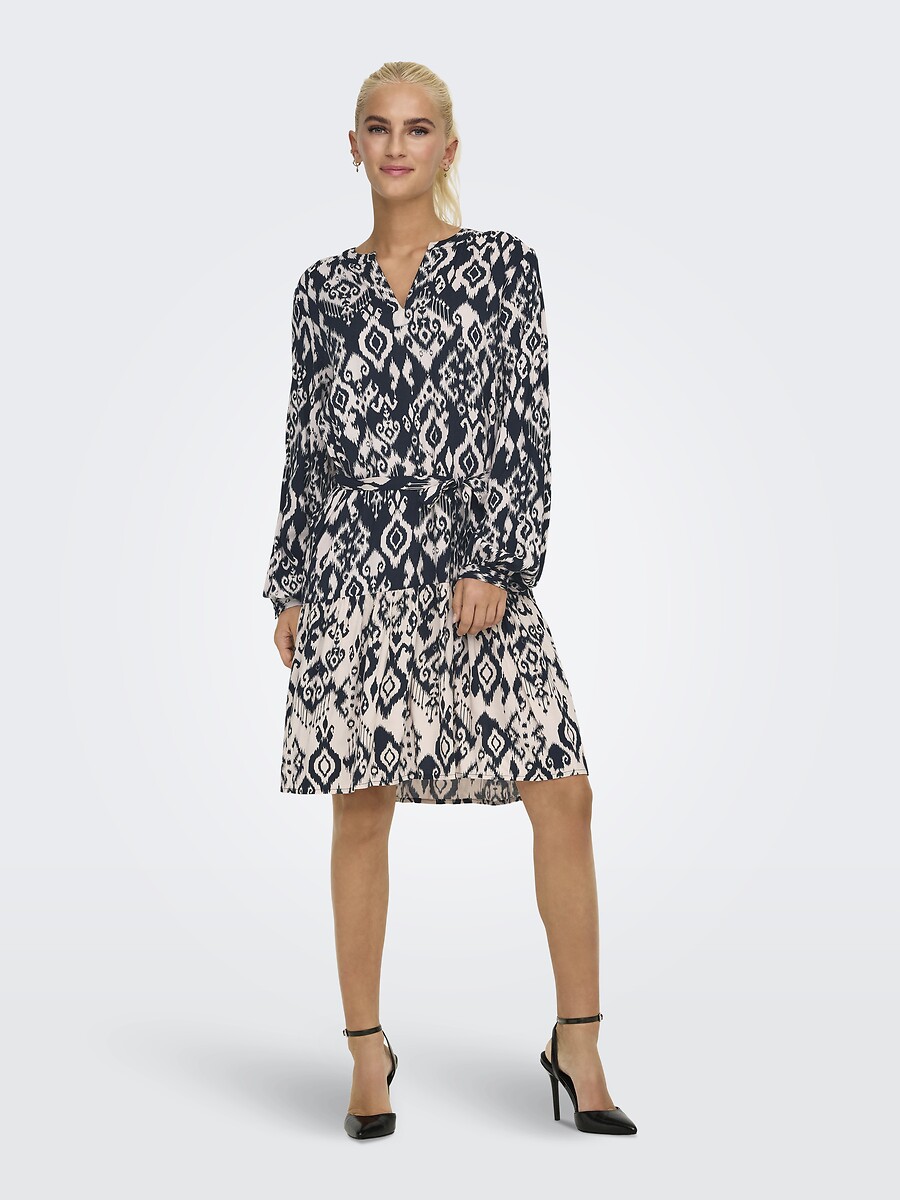 JDY<br>Vestido curto estampado com cinto de amarrar