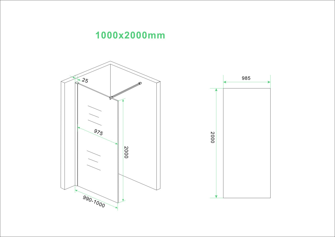 Mueller Slimline glaswand 100x200cm brons rookglas