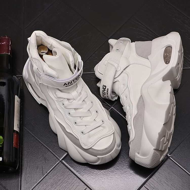 Mr Ozera - Platform Lettering Hook & Loop High-Top Sneakers