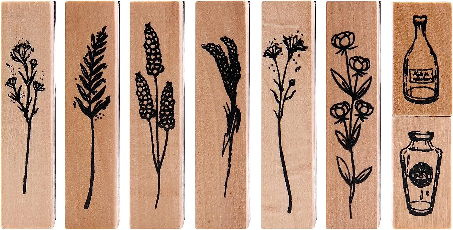 (8er Set) Holz Stempel DIY Glückwunschkarten / Einladungskarten / Brief Dekoration Vintage Blumen Stempel