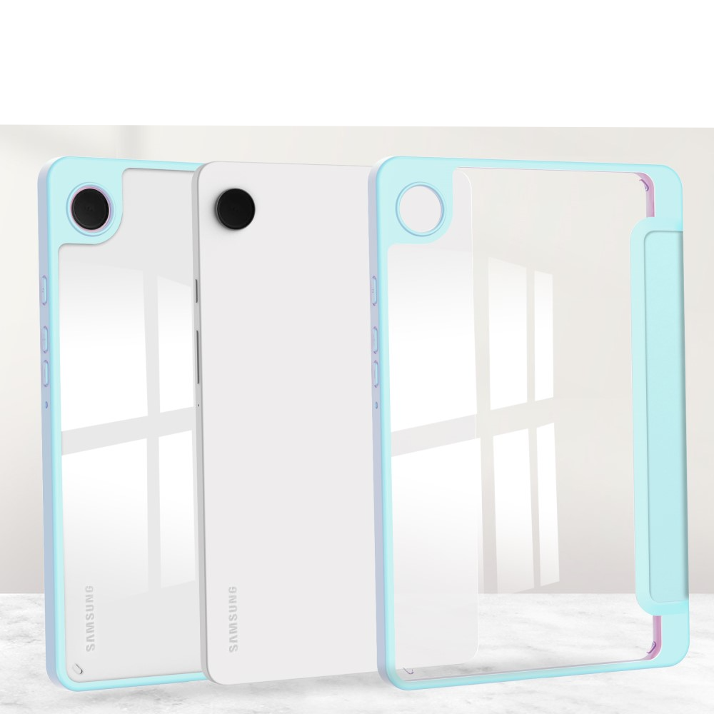 Samsung Galaxy Tab A11 / A9 Smart Cover Hybrid Hülle Leder Tasche Flip Cover   S-Pen Halterung - Hellblau / Transparent