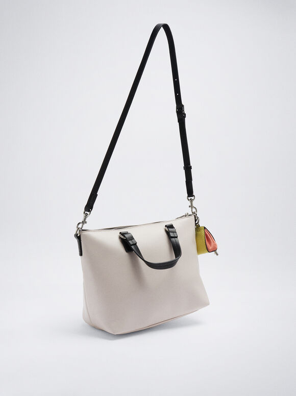 Bolsa tote com pingente removível - Branco-creme