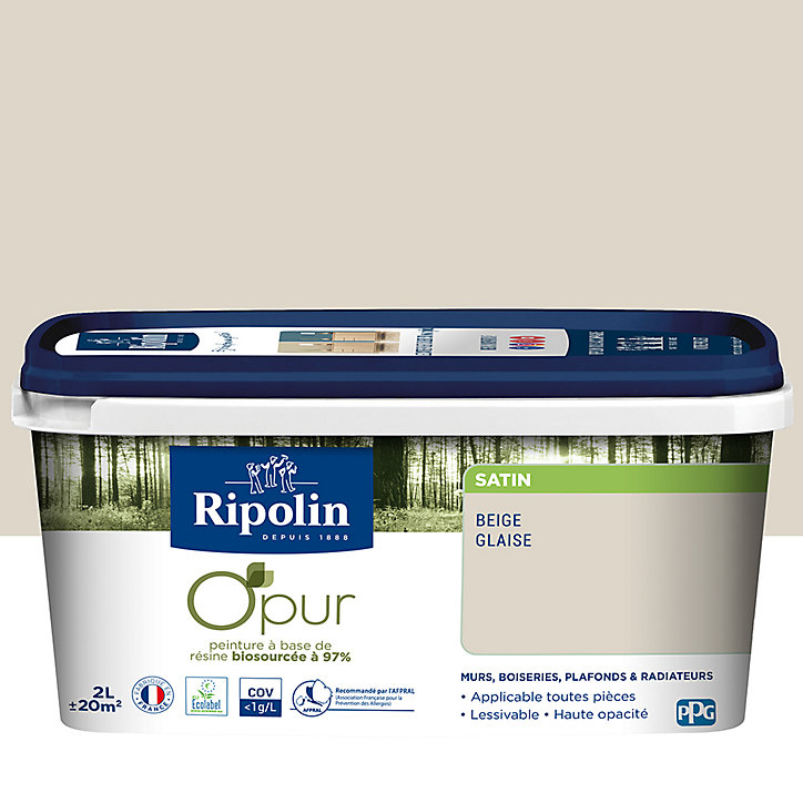 Peinture intérieure Ripolin O'Pur beige glaise satin 2L
