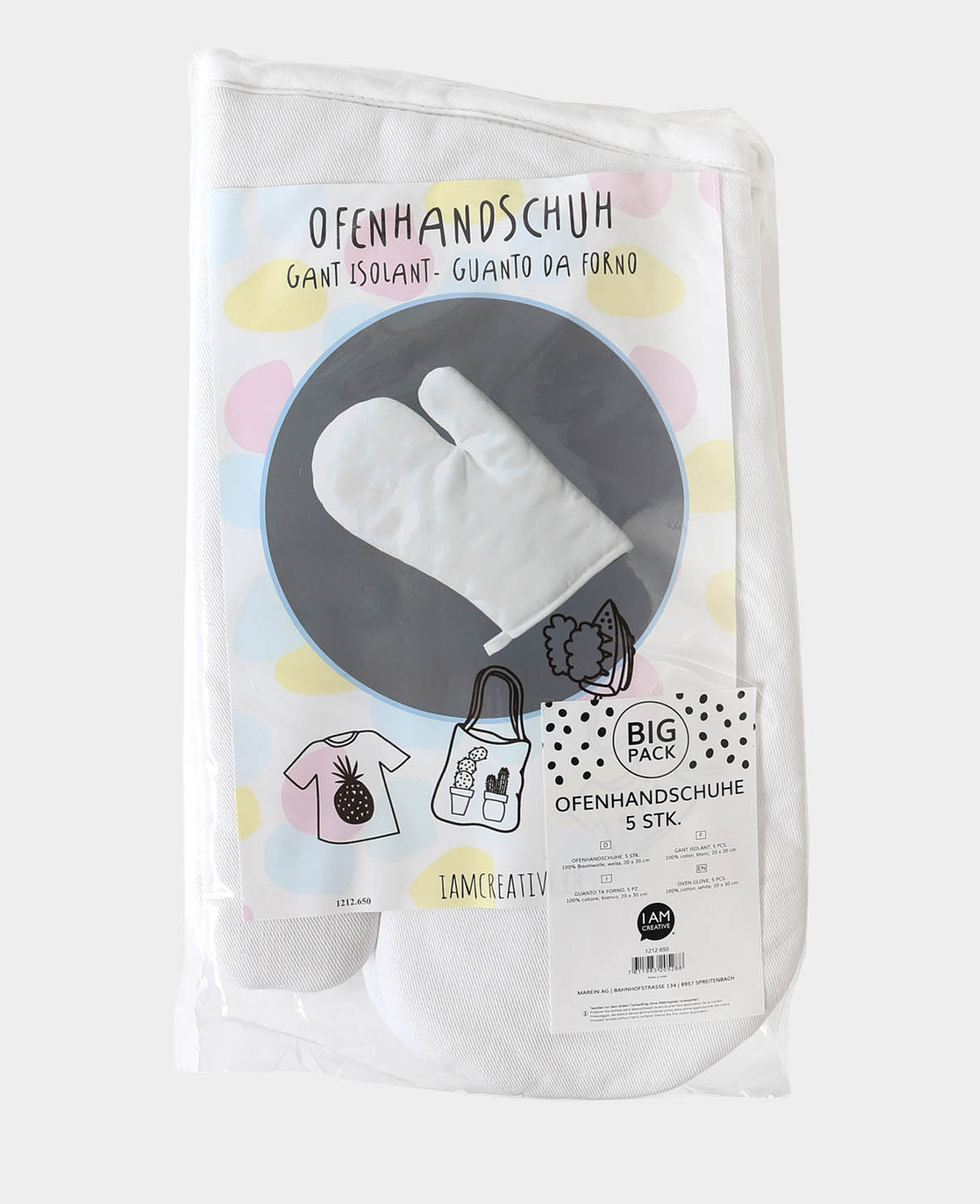 (5er Set) Ofenhandschuhe Baumwolle Grill DIY - Weiss