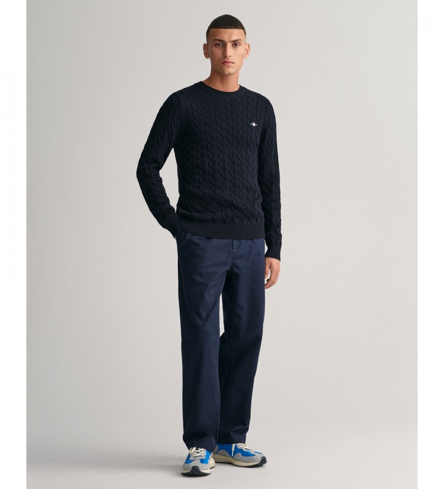 Camisa Gant Navy Cable Knit com gola redonda