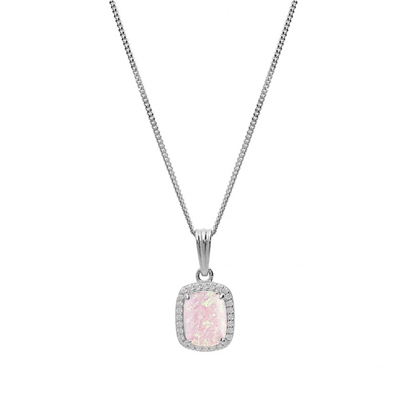 Collier Argent Opale rose rectangulaire - 032461P