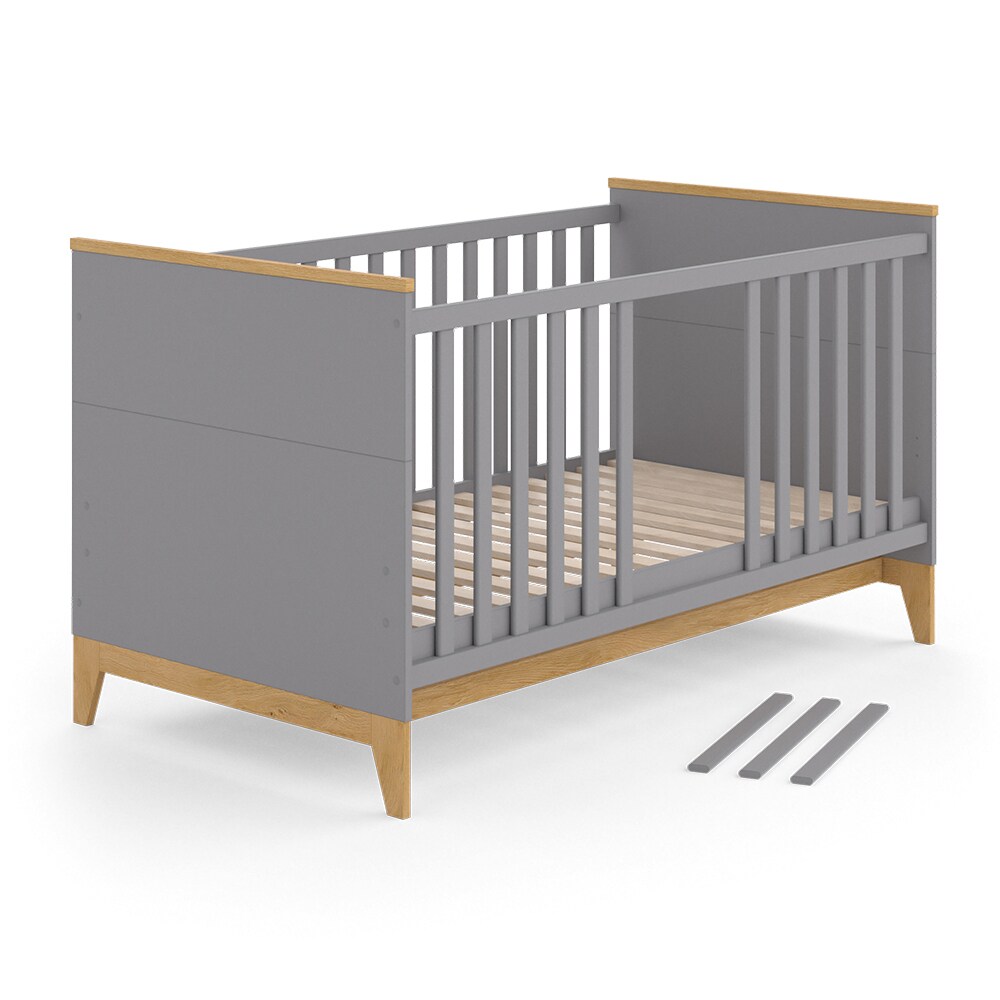 VitaliSpa Kinderbett Babybett Juniorbett Malia Grau Eiche modern 70x140 cm Kinderzimmer Bett Babyzimmerbett Kindermöbel Babymöbel Schlupfsprossen Lattenrost Rausfallschutz Einzelbett