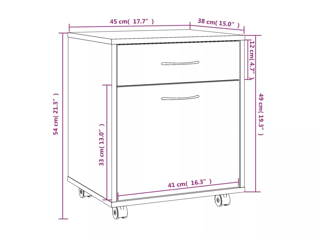 Armoire roulante Chêne fumé 45x38x54 cm Bois d'ingénierie
