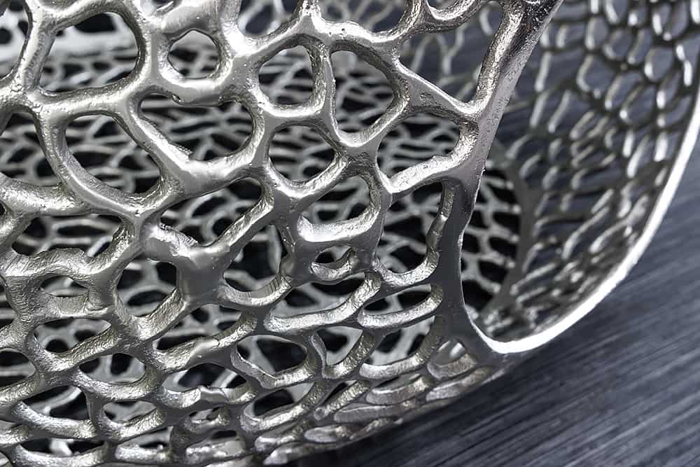 Runder Couchtisch SPIN 75cm silber Schwarzglas Metall mit Stauraum handmade