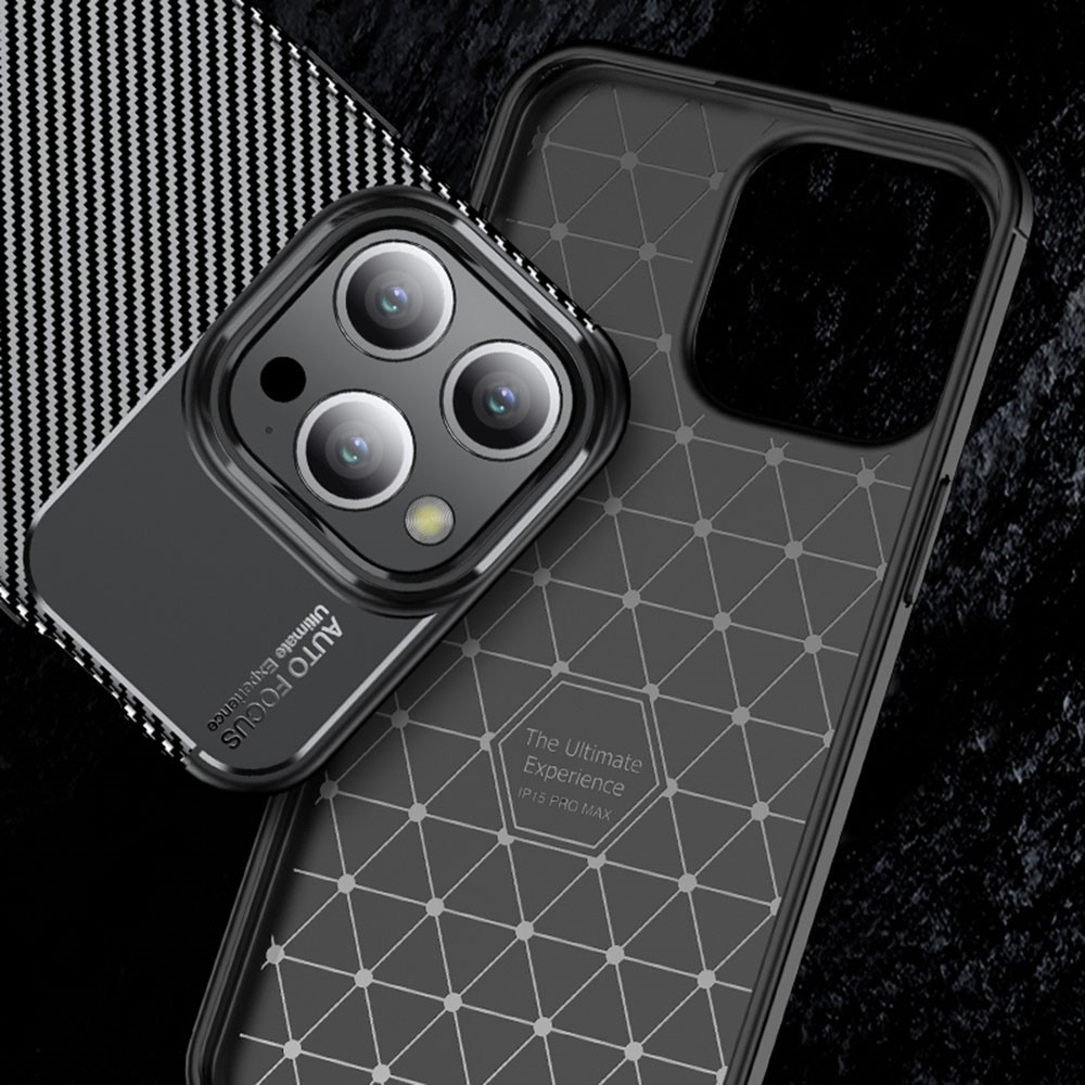 iPhone 15 Pro Max Gummi Case Schutzhülle mit Air Cushion Fallschutz im Carbon Look - Schwarz