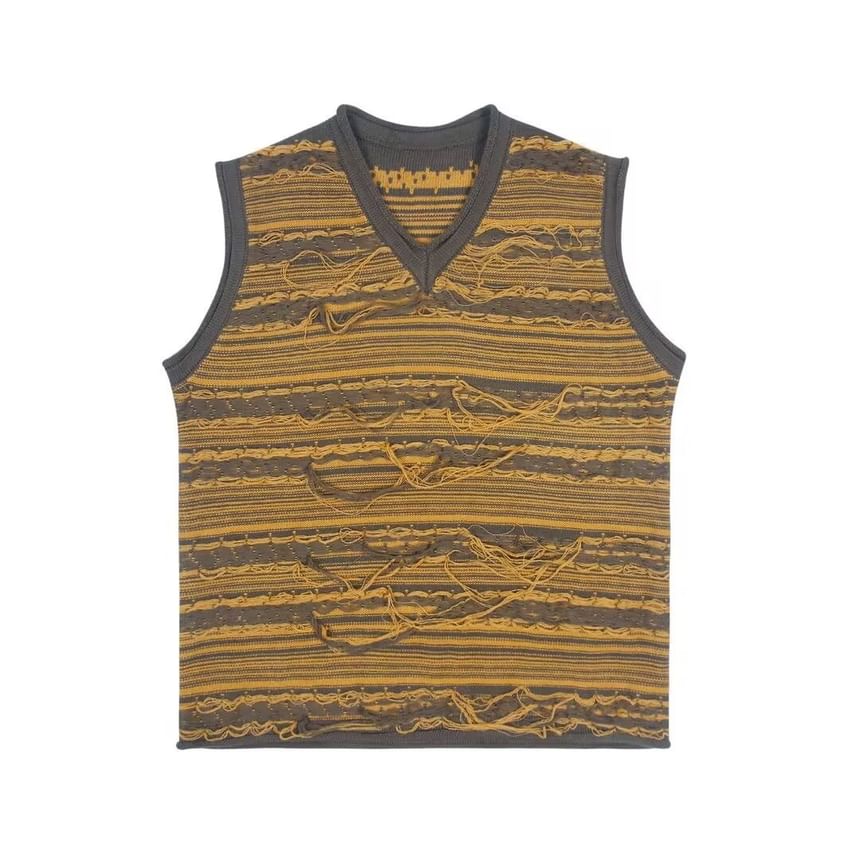 Zoslane - V-hals vest met contrasterende rand en franjes