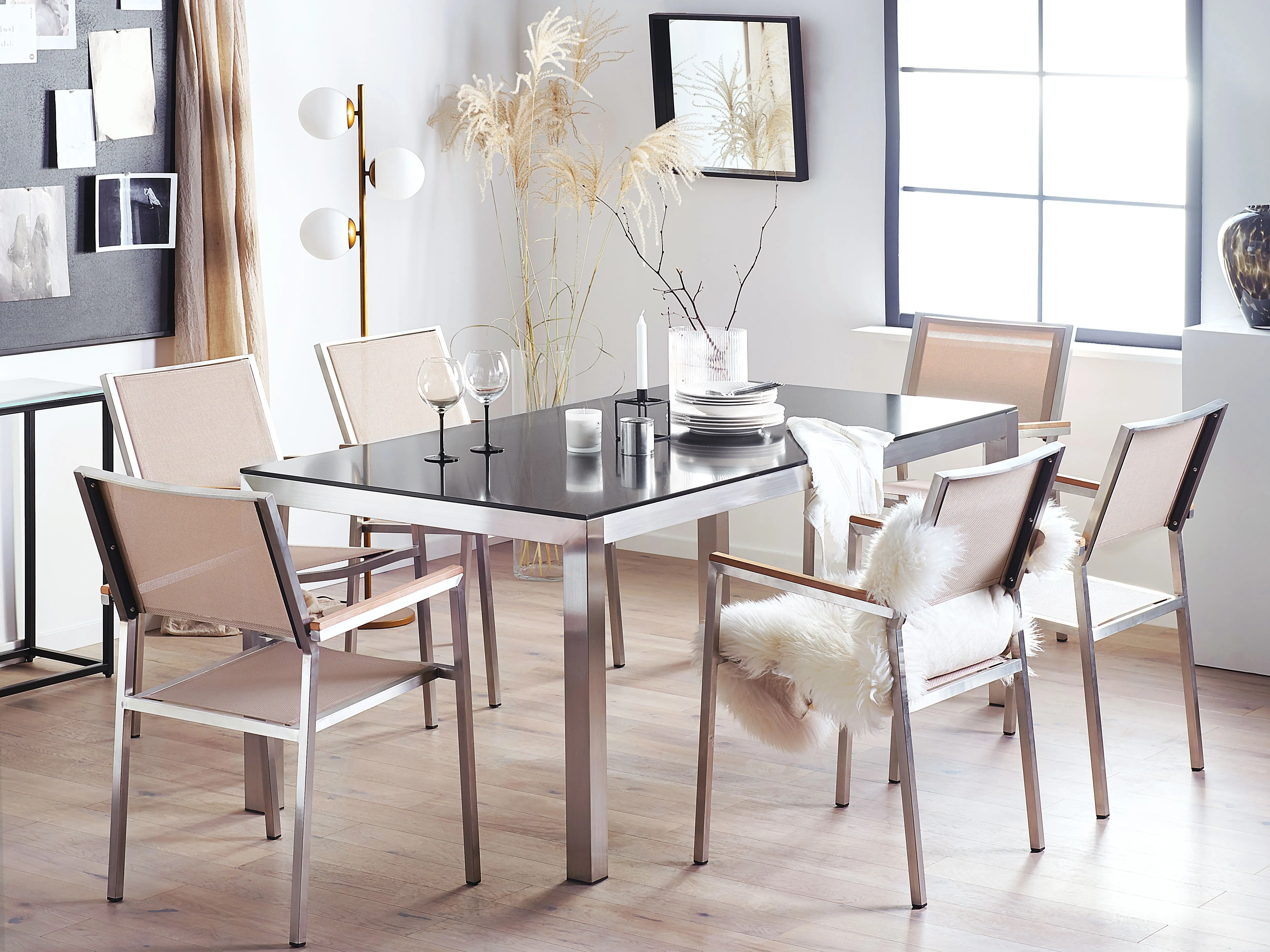 Tuinset 6-zits GROSSETO Graniet Gepolijst Zwart/beige