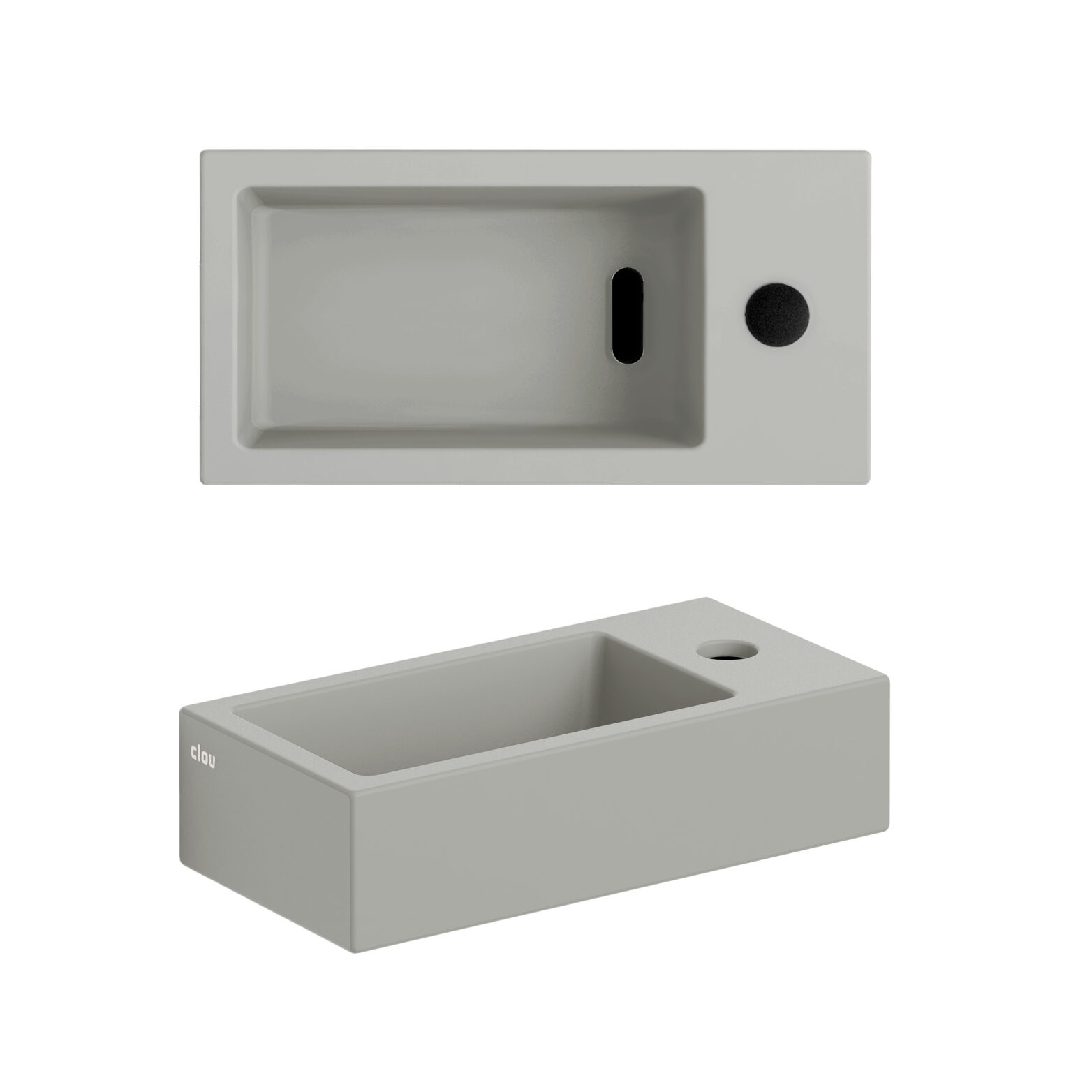 Clou Flush 3 keramische fontein 36cm met kraangat rechts grijs mat
