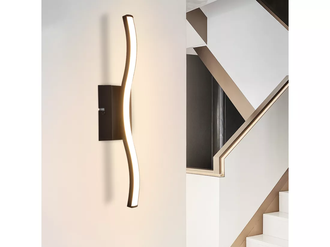 NETTLIFE Plafonnier LED chambre lampe de chambre moderne noir 6W design vague 3000K blanc chaud