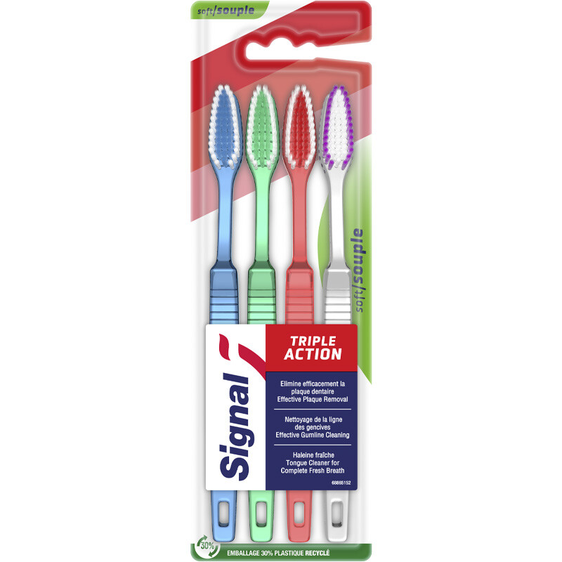 Lot de 4 brosses à dents - Triple action - Souple