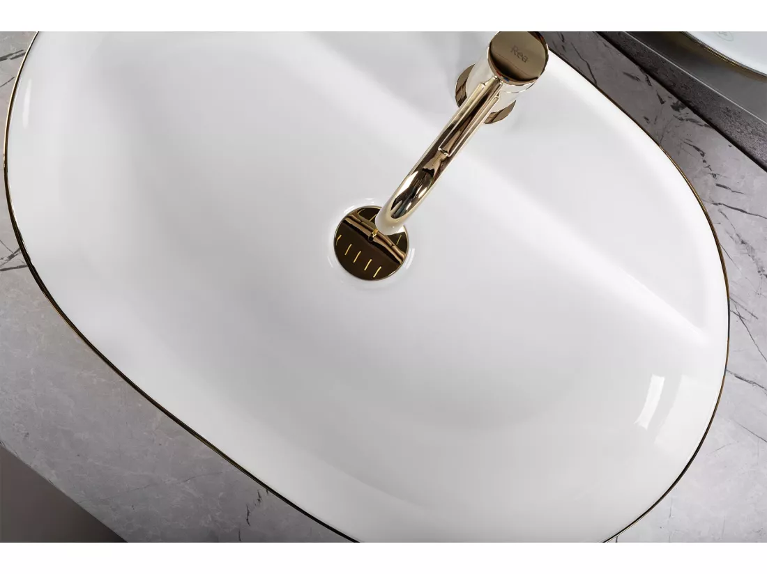 Vasque À Poser Rea Aura 61 Brush Gold White