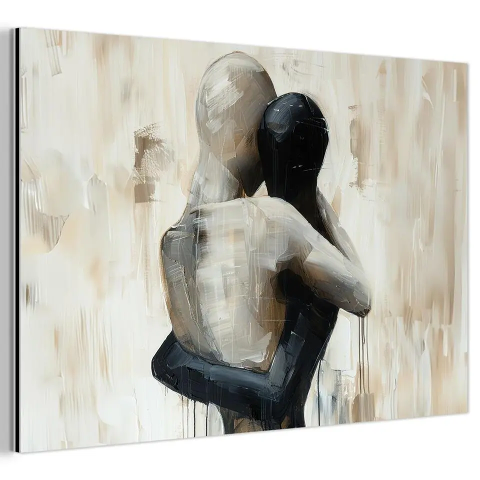 MuchoWow Aluminium Schilderij 60x40cm Abstract Liefde Zwart wit
