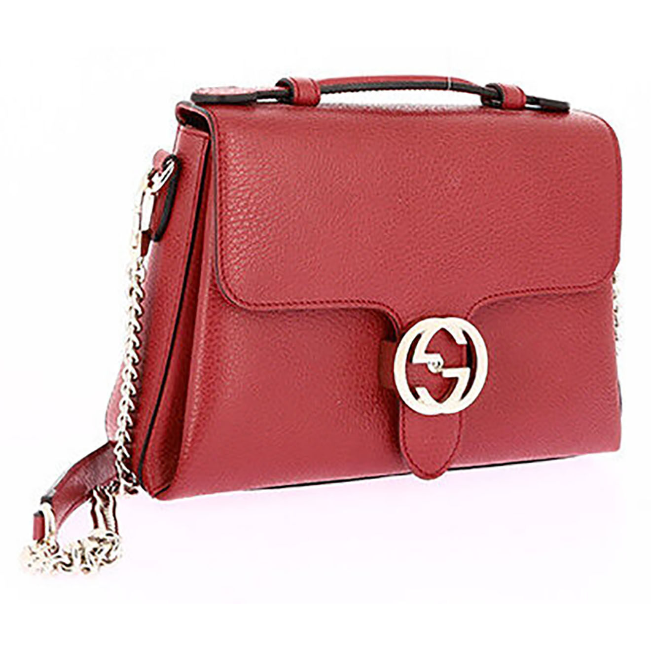 Gucci Sac bandoulière Interlocking en Cuir rouge - Très bon état - L.25 cm